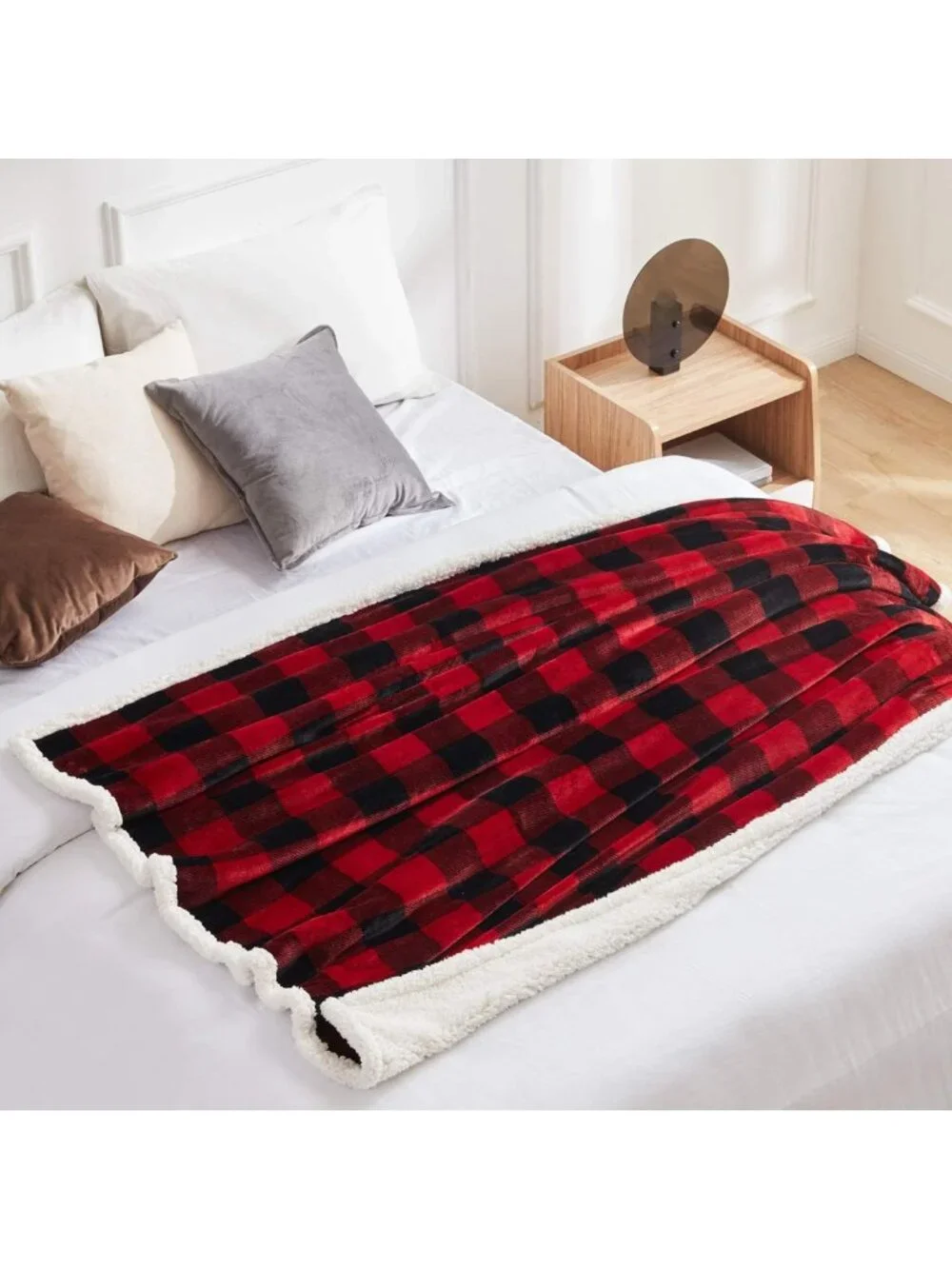 Cozy Red & Black Buffalo Plaid Sherpa Twin Blanket 60